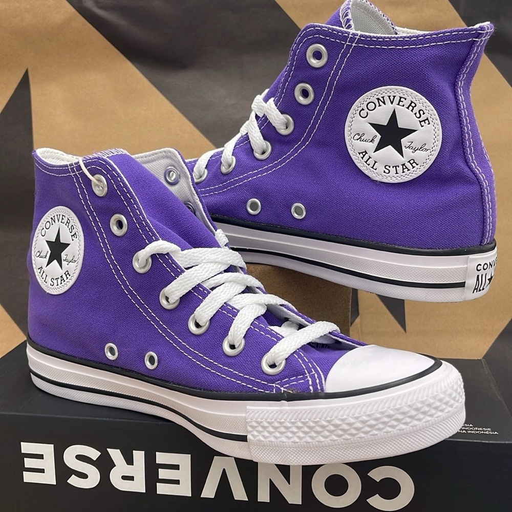 Converse WMNS All Star Purple Canvas Sneakers Hi Top Sneakers 137833F - Picture 10 of 16